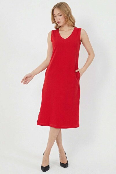 Fulla Moda Βασικό φόρεμα μίντι με σκισίματα και τσέπες