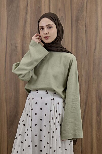 Faya Boutique Çağla Yeşili Forme Keten Bluz