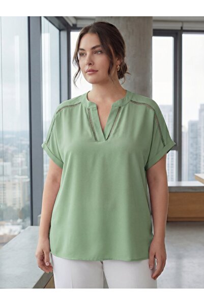 RMG Μπλούζα μεγάλου μεγέθους με λεπτομέρεια κροσέ, πράσινο χρώμα