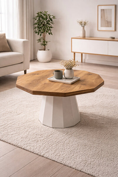 Hare Ahşap İSKANDİNAV TARZ ÇİFT RENK ORTA SEHPA -ATLANTİK ÇAM ÜST & GEOMETRİK...