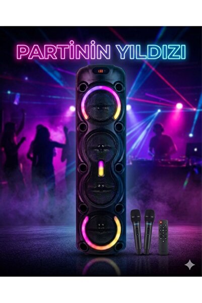 a+ anyplus Bluetoothlu 4x8 inç Woofer RGB Işıklı Parti Hoparlörü - 2 Mikrofon...
