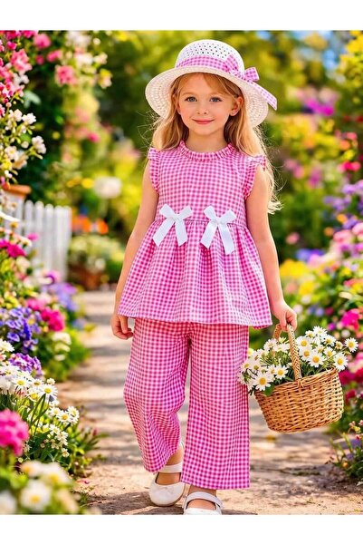 Kuzucuk Kids Bebek Çocuk Butik Kız Çocuk Şapkalı İkili Takım Pembe Pötikare 4...