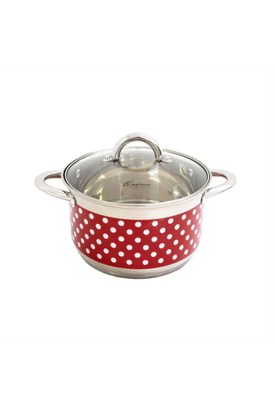 AT Performance Set de vase inox din 6 piese cu capace de sticlă – Design cu buline, Compatibil cu toate sursele de căldură