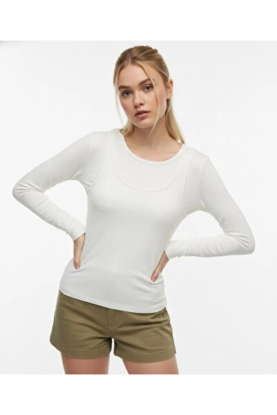 Park Karon 26031 Γυναικεία μπλούζα με φαρδύ γιακά, στενή εφαρμογή, από χτενισ...