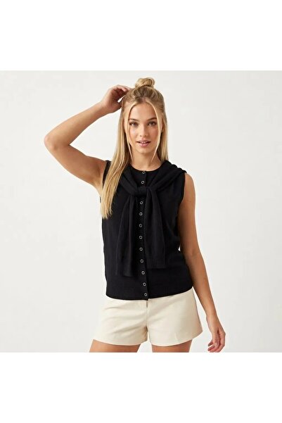 Park Karon 12476 Shawl Detailed Crew Neck Viscose Yarn Knitwear Vest