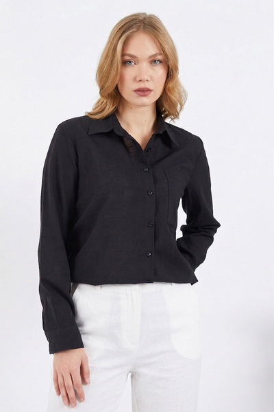 Fulla Moda Πουκάμισο Oversize με όψη λινό