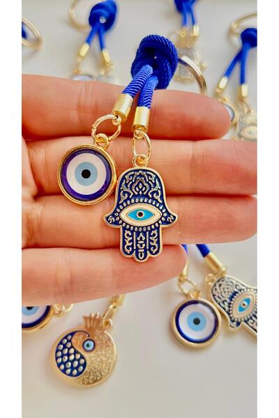 Cassime Μπρελόκ με μπλε ναυτικό κορδόνι και σχέδιο χεριού Φατμά με μάτι κακούλα