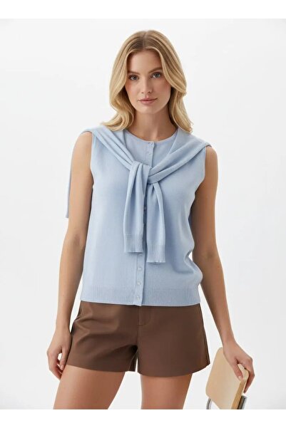 Park Karon 12476 Shawl Detailed Crew Neck Viscose Yarn Knitwear Vest