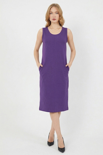 Fulla Moda Rochie de bază cu șliț și buzunare, lungime midi