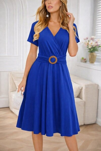 Wear Up Γυναικείο κοντομάνικο φόρεμα διπλό πέτο με γιακά μπροστά Με λεπτομέρε...