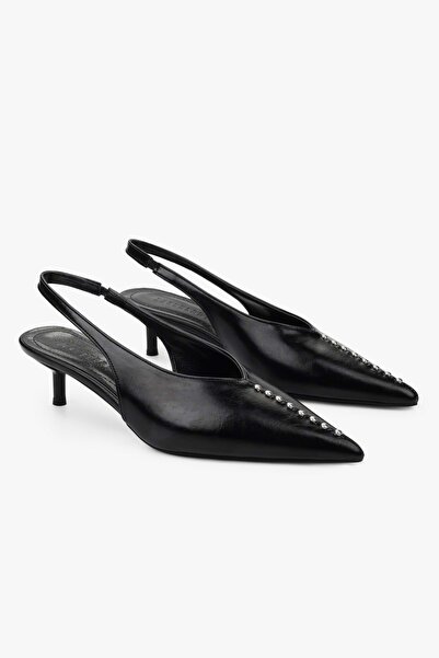 Shoeberry Γυναικείο Roviel Black Skin Trok με λεπτομερή λεπτομέρεια στιλέτο