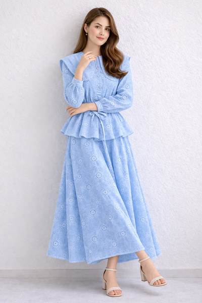 benguen Βρεφικό Σετ Διπλό Κοστούμι με Γιακά Φιστό A7008 Μπλε