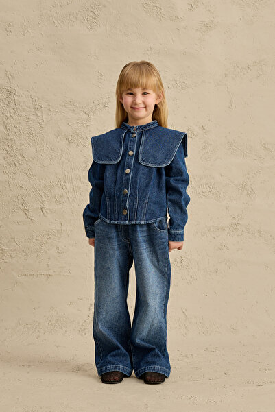 Fahhar Kids Σετ τζιν με φαρδύ γιακά σε μπλε ναυτικό χρώμα