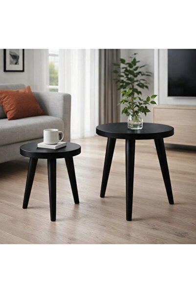 Trihome Masif Gürgen 2’li Zigon Sehpa – Modern Minimal Ahşap Yan Sehpa Seti