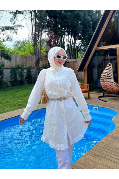 PİNK FLY Τούνικ με κεντημένο βολάν και λεπτομέρειες σε σχέδιο φύλλου πεύκου