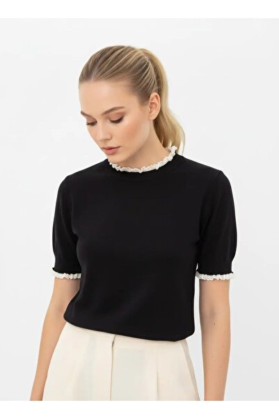 Park Karon 12465 Γυναικεία μπλούζα πλεκτή με λεπτομέρεια όρθιου γιακά, με απα...