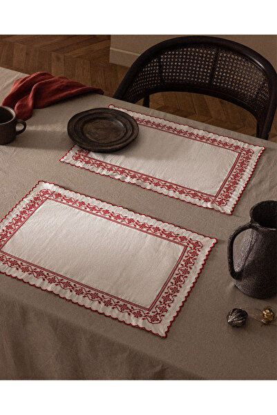 Madame Coco Ombrelot, set de 2, 100% bumbac, tip American Service - Ecru/Roșu