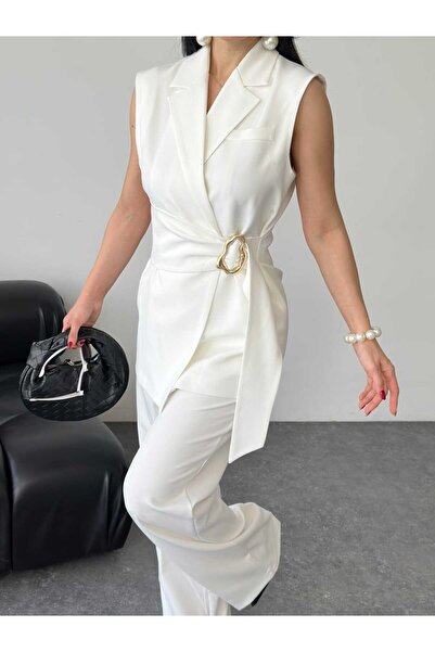 MYGİYİMİSTANBUL Σετ δύο τεμαχίων - Λευκό - Μακρύ