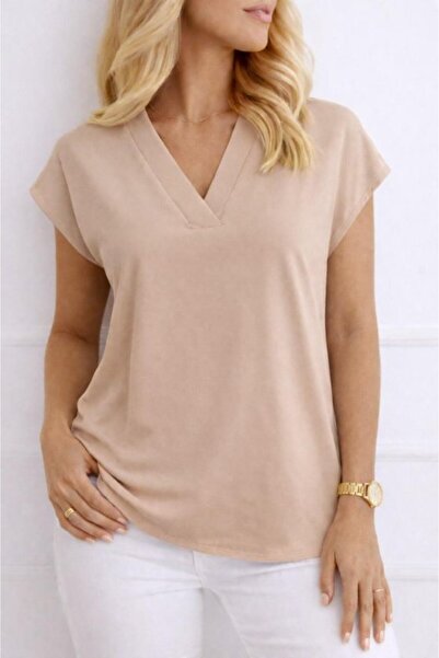 DRESSIFY WOMEN’S FASHION Γυναικεία μπλούζα με λαιμόκοψη V και κοντό μανίκι απ...