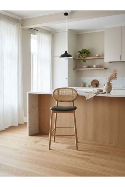 Gazzini Furniture Oslo Hazeranlı Ahşap Bar Sandalyesi
