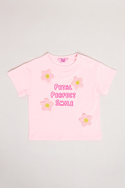 R&B Appliqued T-Shirt with Crew Neck and Short Sleeves
