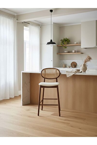 Gazzini Furniture Oslo Hazeranlı Ahşap Bar Sandalyesi