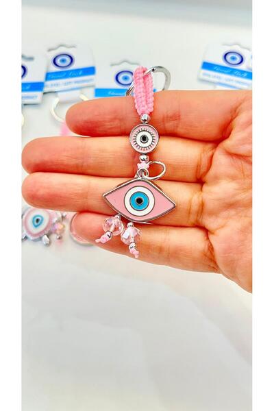 Cassime Ροζ οβάλ μπρελόκ με μοτίβο ματιών από ασήμι με σχέδιο το κακό μάτι
