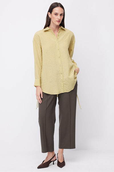 PAULMARK Women's High Waist Fabric Trousers with Front Pile Detail