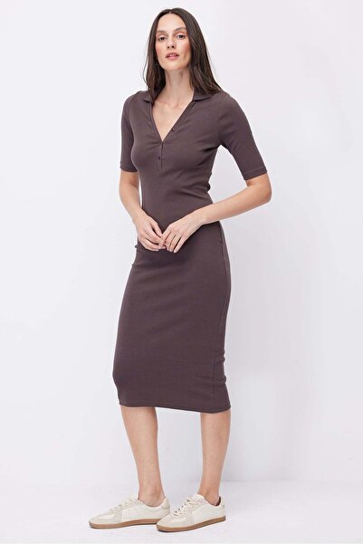 PAULMARK Γυναικείο φόρεμα μίντι με γιακά πόλο