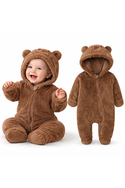 Printisor Costum Ursulet Copii Bebelusi, 0-1 an, ONE SIZE, Tip Salopeta Teddy...