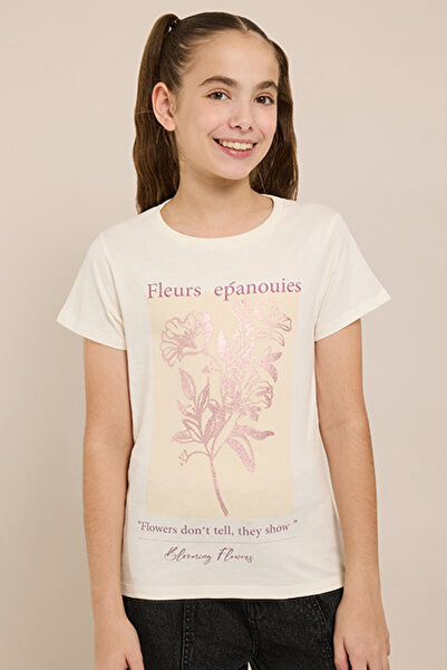 R&B Graphic Print T-Shirt with Crew Neck and Short Sleeves
