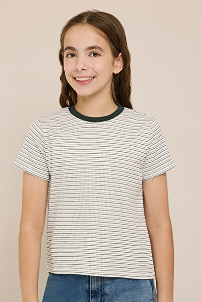 R&B Striped T-Shirt with Crew Neck and Short Sleeves
