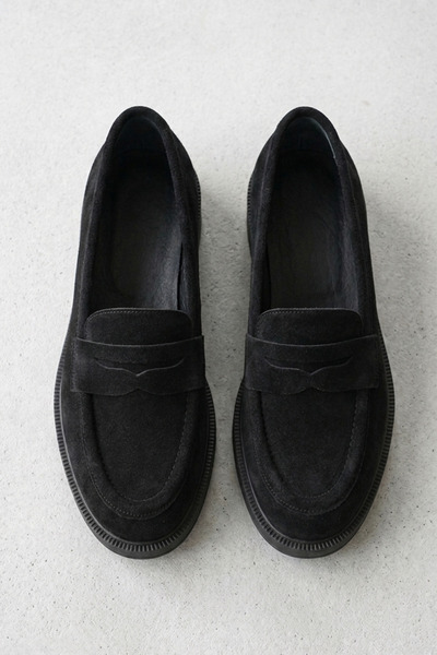 GRADA Μαύρα Suede Loafers Γνήσια Δερμάτινα Γυναικεία Παπούτσια Πραγματικό Δέρ...