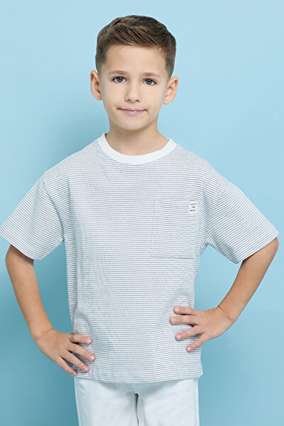 R&B Striped T-Shirt with Crew Neck and Short Sleeves