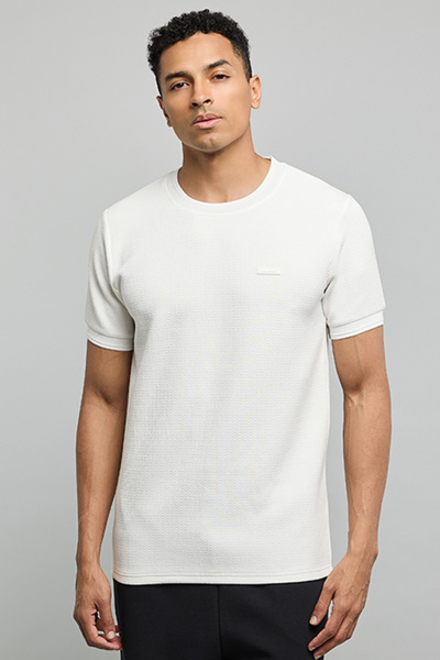 R&B Textured T-Shirt with Crew Neck and Short Sleeves