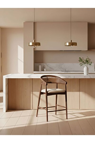 Gazzini Furniture Gazel Bambu Hasırlı Ahşap Bar Sandalyesi