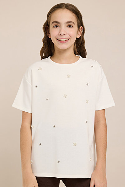 R&B Embellished T-Shirt with Crew Neck and Short Sleeves