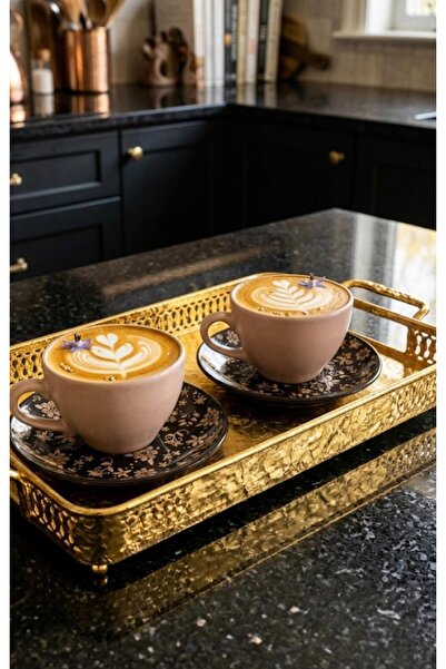 evinbizden Porselen Savra Desen 2 Kişilik Espresso Çay Kahve Fincan Seti 4 Parça