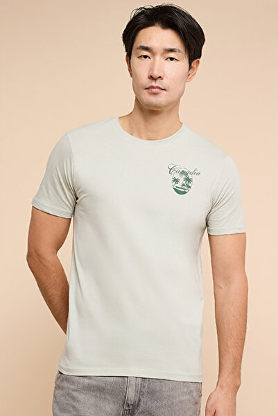 R&B Print Detail T-Shirt with Crew Neck and Short Sleeves