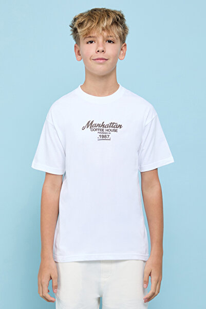 R&B Typography Print T-Shirt with Crew Neck and Short Sleeves