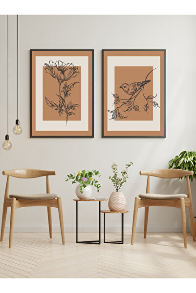 woodretro Boho Minimalist Σετ 2 Πίνακες ζωγραφικής - Κομψή διακόσμηση τοίχου ...