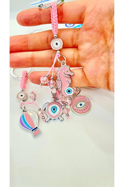 Cassime Ασημένιο μπρελόκ με σχέδιο ροζ ιππογλυφίδας και μάτι του διαβόλου