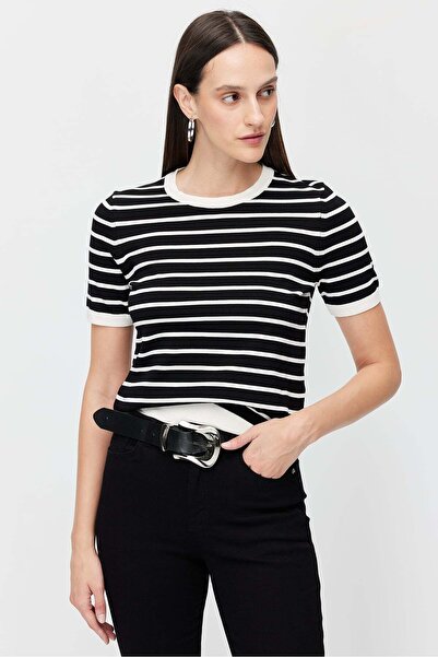 PAULMARK Γυναικείο ριγέ πλεκτό μπλουζάκι με λαιμόκοψη ποδηλάτου