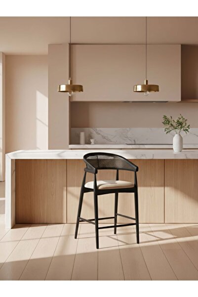 Gazzini Furniture Gazel Bambu Hasırlı Ahşap Bar Sandalyesi