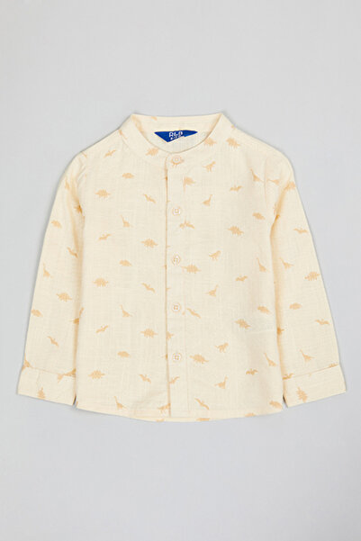 R&B Printed Shirt with Stand Collar and Long Sleeves