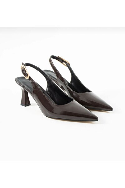 KM shoes Women's Ovis Pointed Heeled Shoes - Coffee-Colored Patent Leather