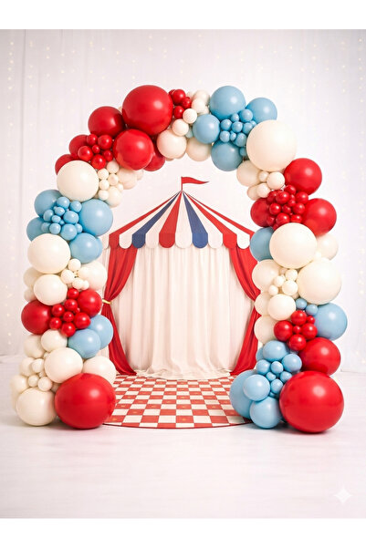 party mix Sirk Konsept Doğum Günü Balon Zinciri Seti Kırmızı Mavi Krem Karnav...
