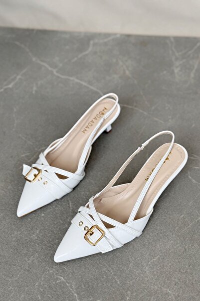 GOFFSHOES Γυναικεία παπούτσια Paris με λεπτό κοντό τακούνι - Λευκό-Λουστρίνι