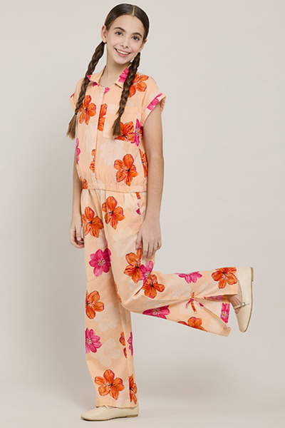 R&B جمبسوت مطبوع بياقة قميص وأكمام قصيرة