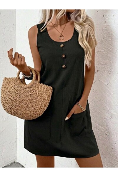 DRESSIFY WOMEN’S FASHION Women's Strappy Round Neck Short Dress with Front Bu...